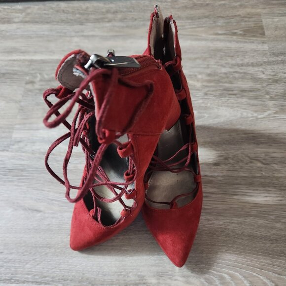 Red Suede Lace-Up Heels - sz 6.5 - Picture 1 of 1